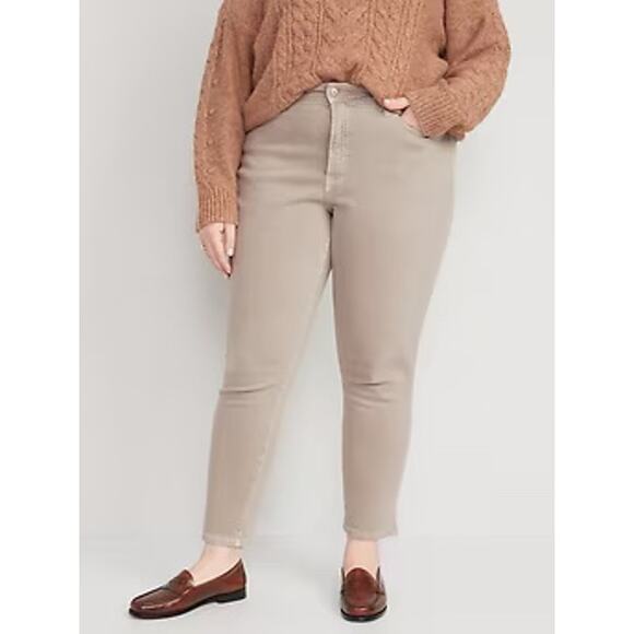 Old Navy | High Rise Curvy O.G. Straight Secret Smooth Pockets Beige Ankle Jeans - Picture 7 of 8